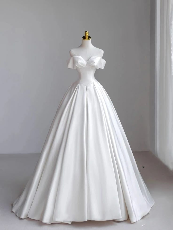 A Line Off Shoulder White Long Bridal Gown Wedding Dress    fg7829