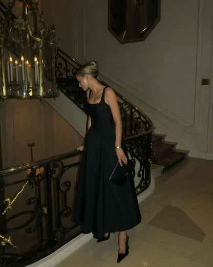 A Line Black Evening Dress Ankle Length Prom Dresses   fg7568