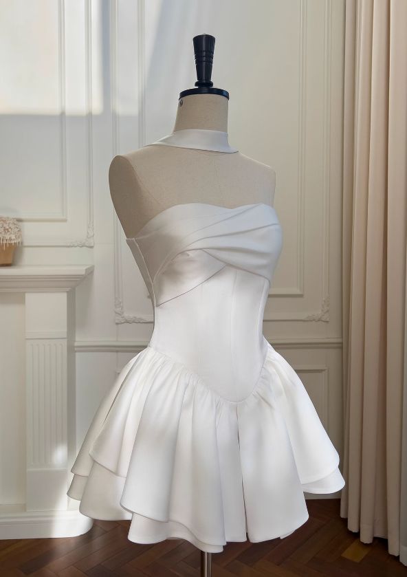 A Line Strapless White Homecoming Dress Short Evening Dress Cocktail Dresses Short Party Dress   fg7947
