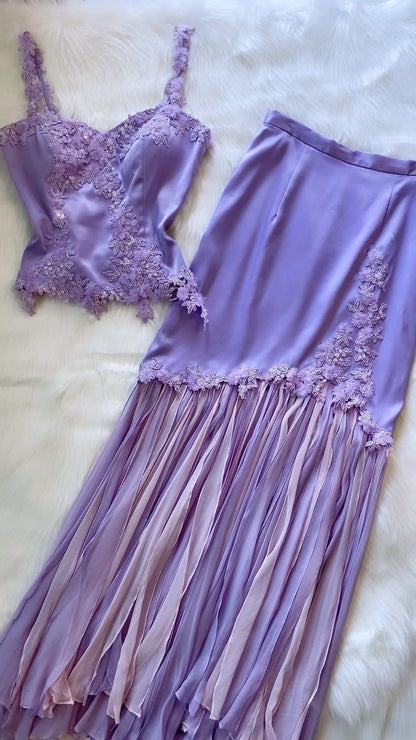 Lavender Two Piece Long Prom Dress Evening Party Dresses  fg7637