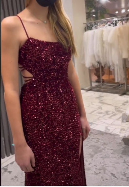 Long Evening Dresses Mermaid Sequins Prom Dress with Silt  fg6711