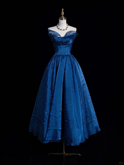 Elegant A Line Strapless Blue Tulle Long Prom Dress Graduation Prom Dress SH2475