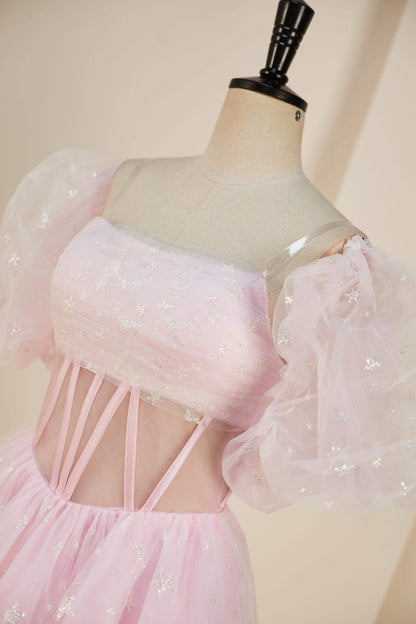 Pink A-line Strapless Homecoming Dress with Detachable Sleeves