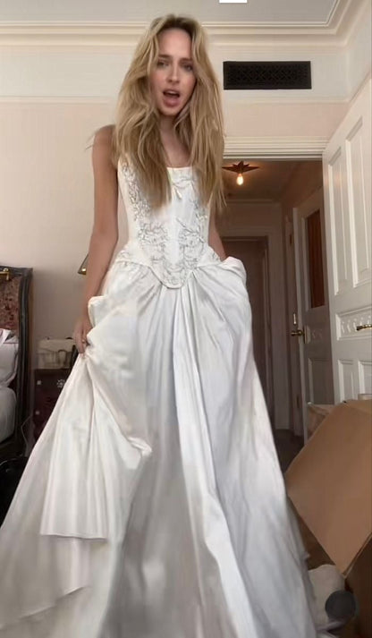 A Line Lace Up Back Strapless Wedding Dresses,Simple Bridal Gowns,Long Beautiful Bridal Gown      fg8071