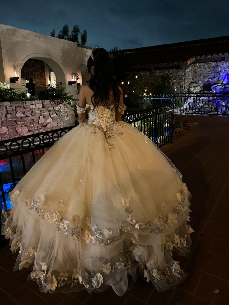 Champagne Quince Dress with Flowers Sweet 16 Dresses Off the Shoulder Ball Gown    fg8019