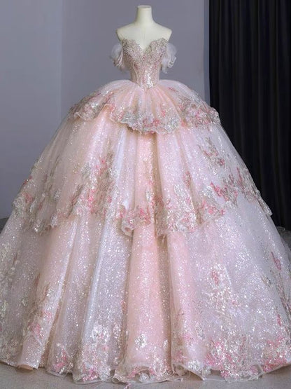 Ball Gown Sweet 16 Dress Off the Shoulder Pink Sweet 16 Dresses    fg5837
