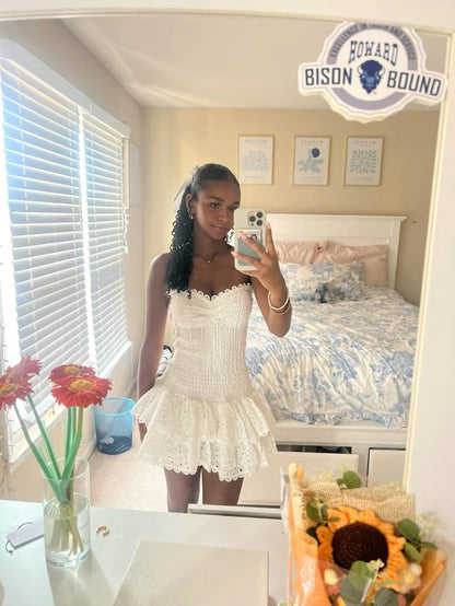 White Lace Birthday Dress Homecoming Dress Short Party Dress    fg7740