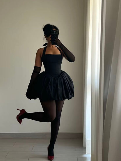 A Line Black Halter Birthday Outfit Short Evening Dress Cocktail Dresses Short Party Dress   fg7984