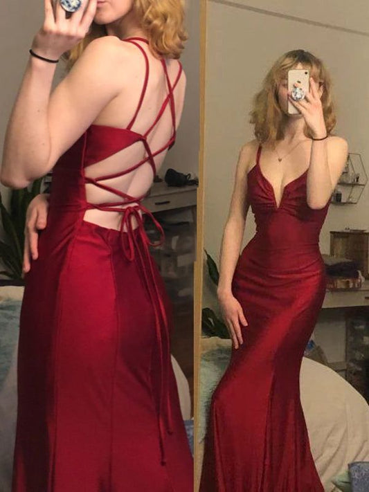 mermaid long prom dress v-neck tight simple prom dress    fg7648