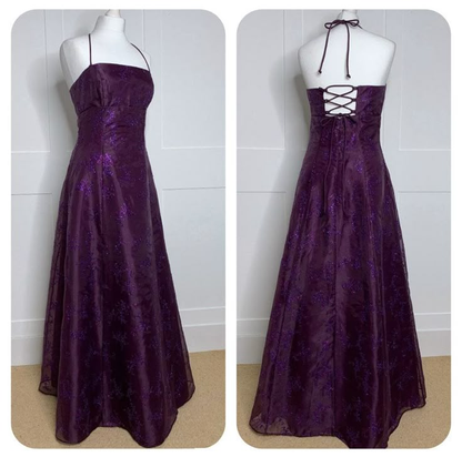 Dark Purple Halter Neck A-Line Long Forml Prom Dress Vintage Party Dress, D900