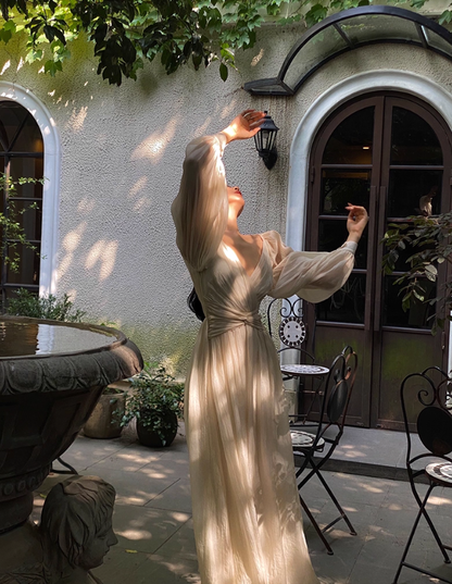 Elegant A Line Long Sleeve White Chiffon Long Prom Dress Party Dress SH4035