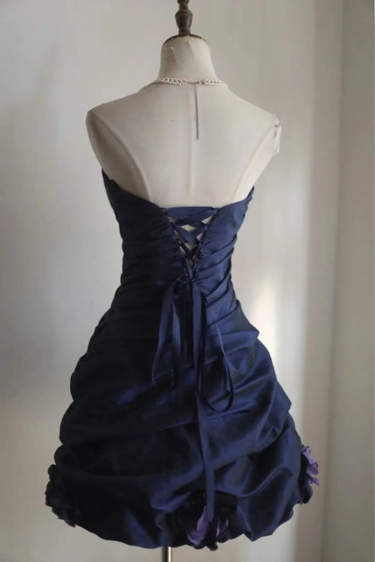 Retro Ball Gown Navy Blue Short Formal 8th Grade Homecoming Dresses Summer Middle School Hoco Dress 16th Birthday Outfits   fg8075
