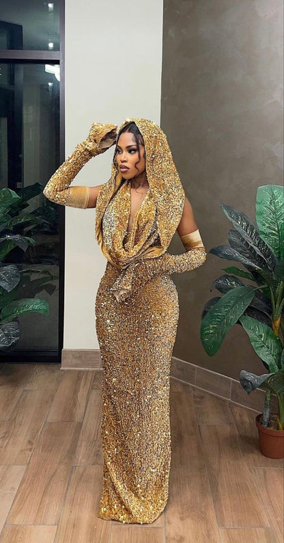 Charming gold prom dress Sheath Prom Dress Evening Dress       fg5202