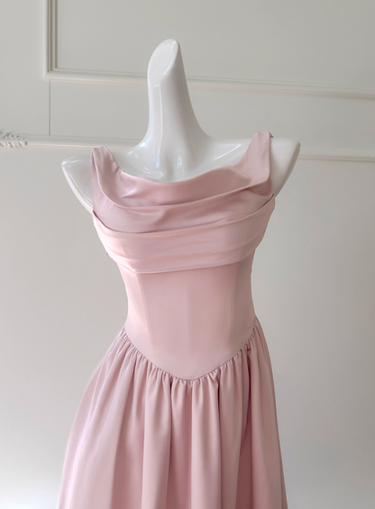 Gentle Pink A Line Straps Pleated Satin Homecoming Dress SH4507