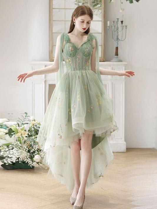 A-Line High Low Lace Short Prom Dress, Lace Homecoming Dress        fg6050