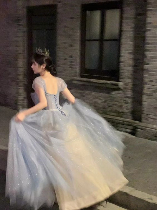 tulle long A line prom dress evening dress     fg6002