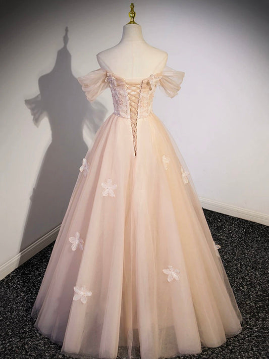 LIGHT PINK TULLE LONG PROM DRESS, BEAUTIFUL A-LINE EVENING PARTY DRESS       fg6004