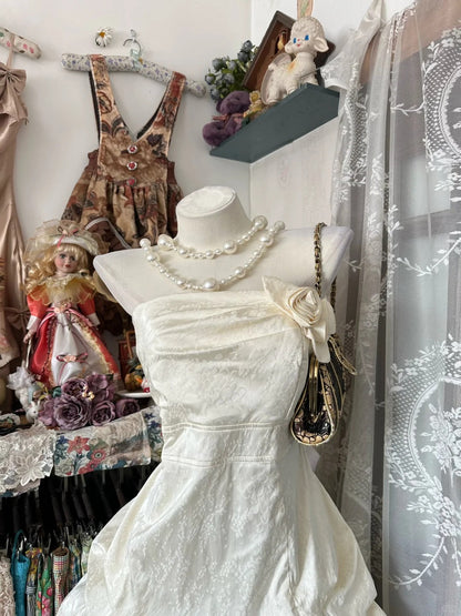 Elegant Homecoming Dress Strapless Flower Bowknot  Cascade Prom Dress Back to School Outfits Party Dress  D6187