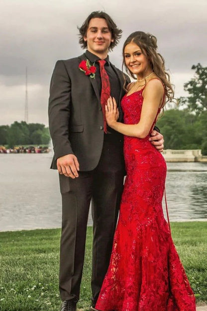 Burgundy Mermaid Lace Sequins Prom Dress Formal Wear Dresses    fg6922