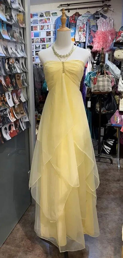 Sleeveless A-line Tulle Long Prom Dresses For Party Online   fg7645