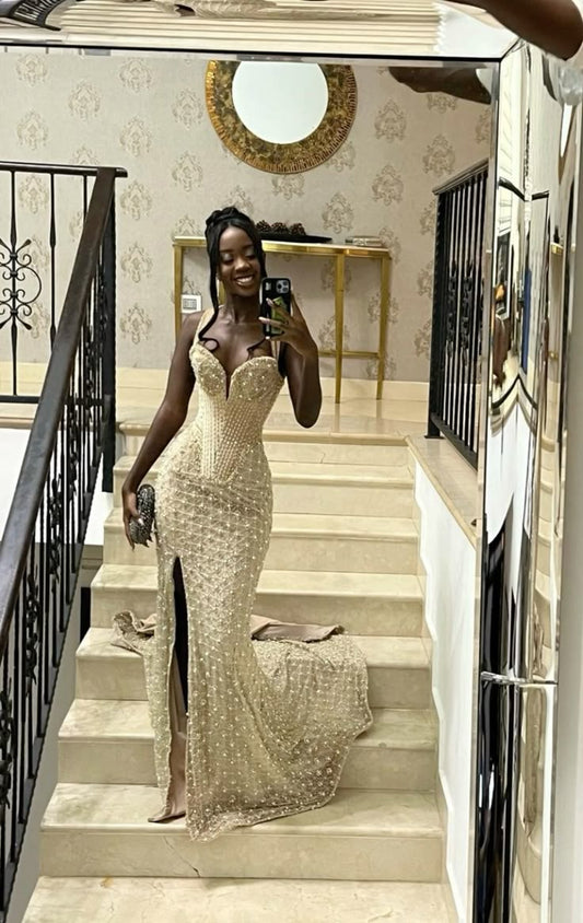 Mermaid Long Prom Dress Evening Party Dresses With Slit  fg7652