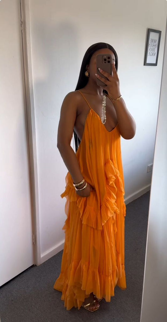 Sexy Orange Dress Long Evening Party Gowns   fg7448