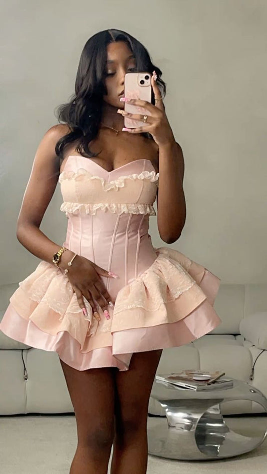 Pink Strapless Birthday Dress Pink Homecoming Dress Short Party Dress    fg7713