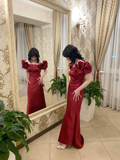 Burgundy Long Off Shoulder Prom Dress Evening Party Dresses  fg7755