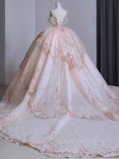 Ball Gown Sweet 16 Dress Off the Shoulder Pink Sweet 16 Dresses    fg5837