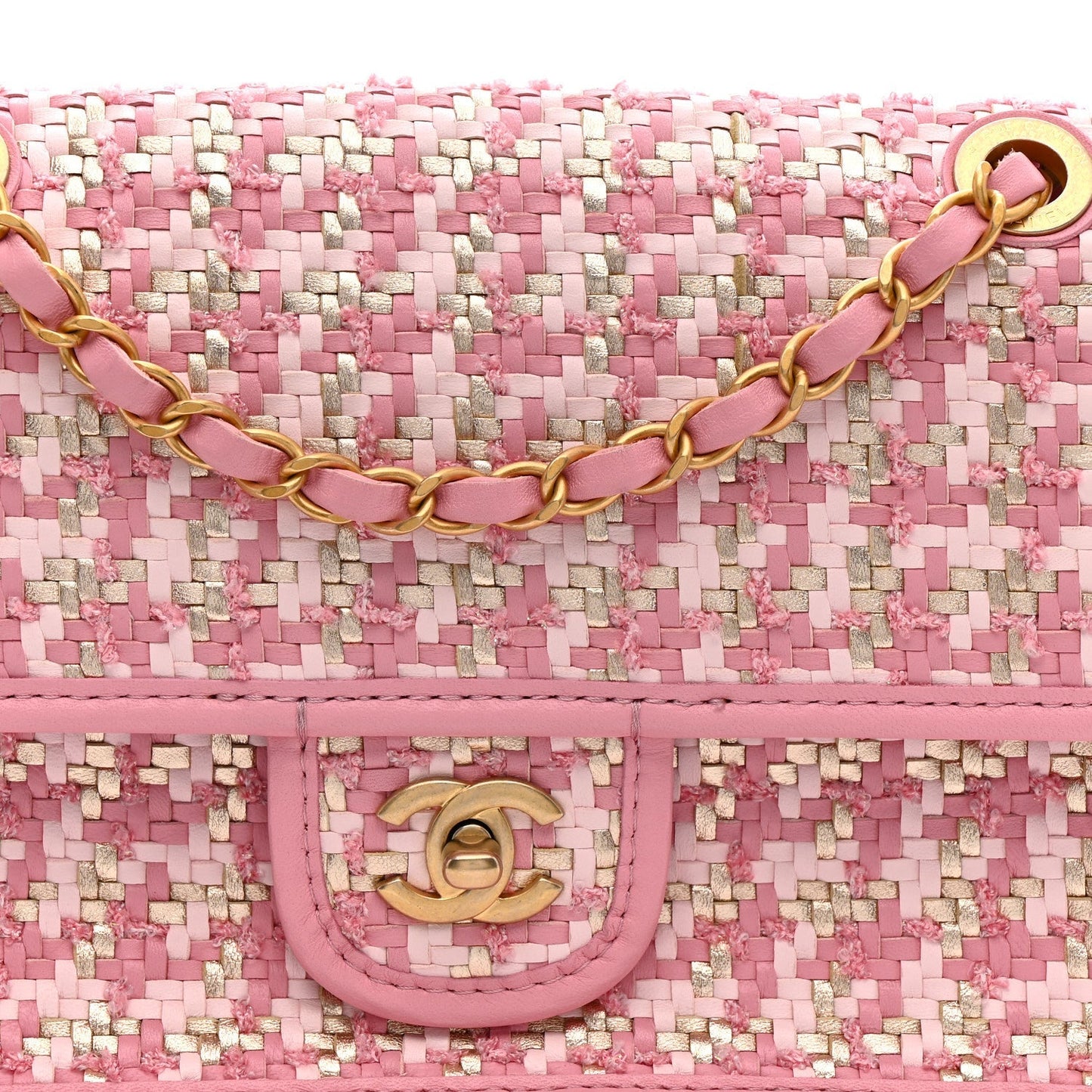 Metallic Lambskin Viscose Woven Flap Pink Gold