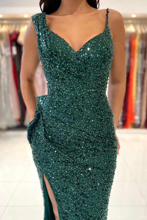 Emerald Mermaid Evening Dress Sequins With Split