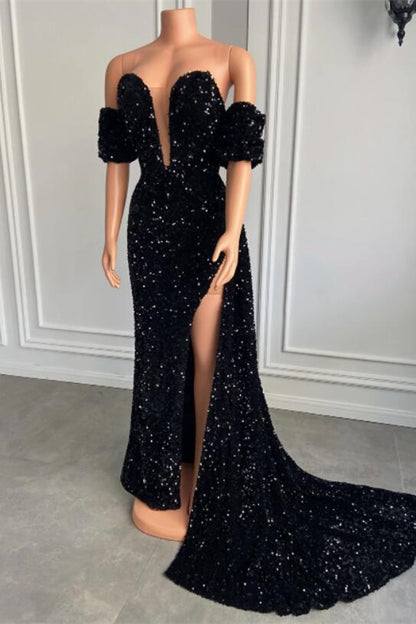 Bubble Sleeves Sweetheart Mermaid Prom Dress With Slit
