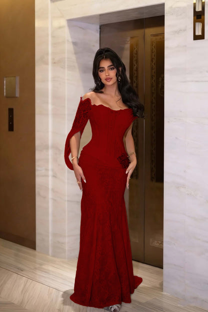 Black Long Sleeves Strapless Mermaid Prom Dress With Embroidery