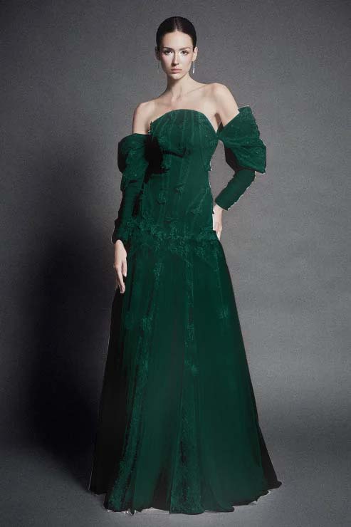 White Strapless Off-the-Shoulder A Line Evening Dress with Appliques