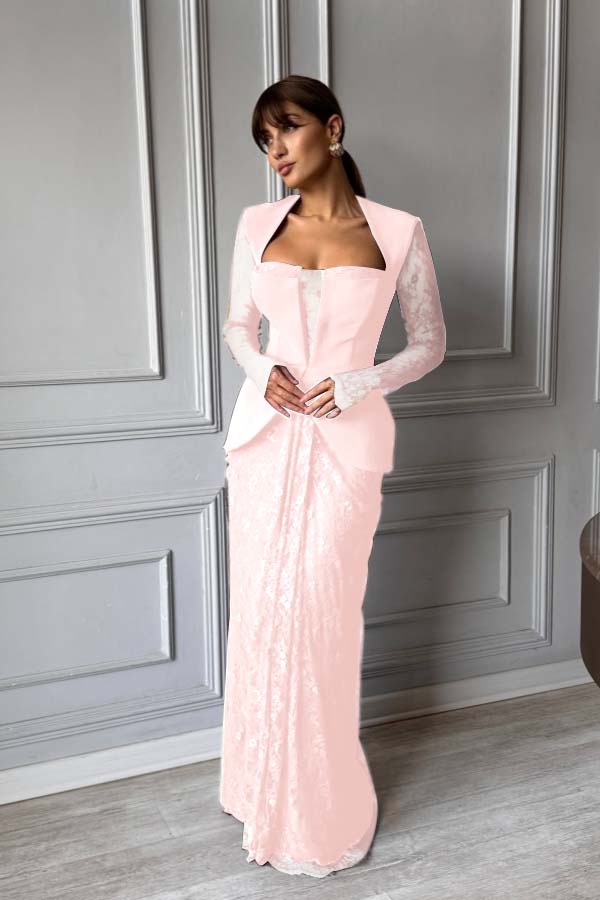 Chic Long Sleeves Strapless Deep V Neck Mermaid Long Prom Dress
