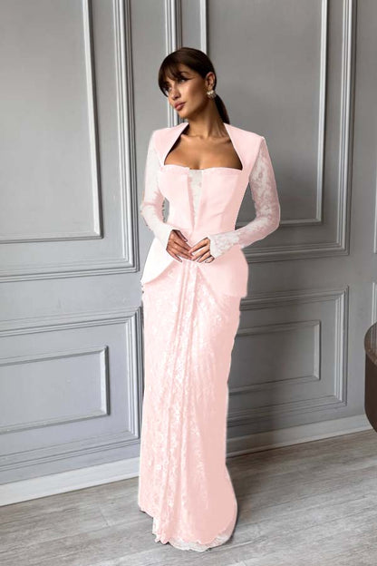 Chic Long Sleeves Strapless Deep V Neck Mermaid Long Prom Dress