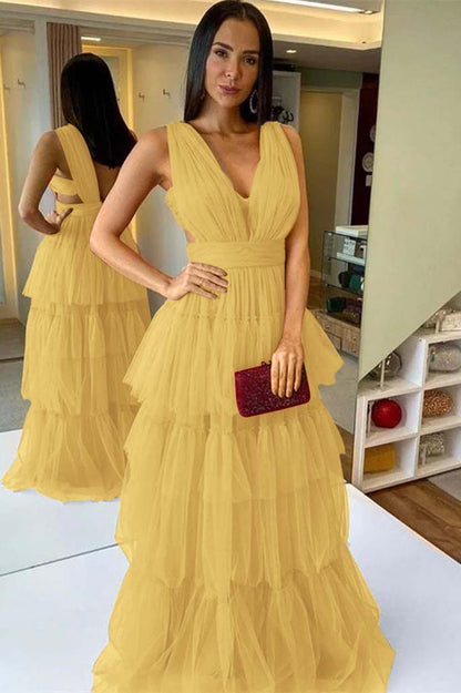 Sleeveless Tulle Long Watermelon Prom Dress