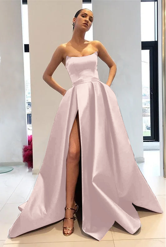 Strapless Burgundy Mermaid Prom Dress With Slit