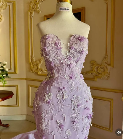 Sleeveless Mermaid Deep V-Neck Strapless Embroidery Prom Dress With Beads