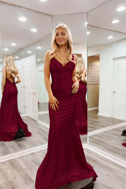 Shinning Orange Spaghtti Strap Sleeveless V Neck Mermaid Prom Dress with Beadings