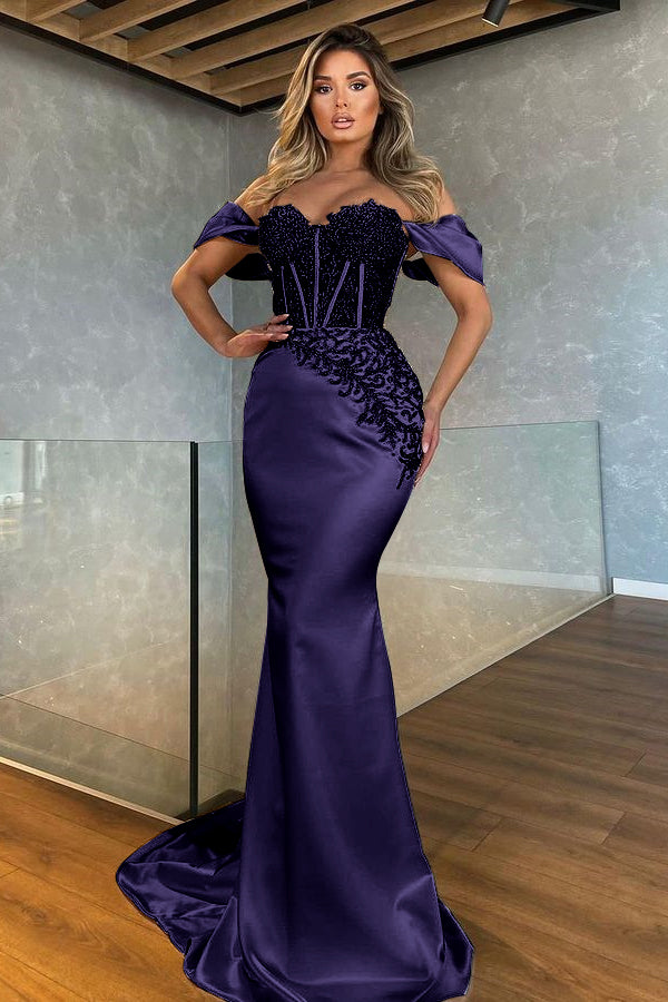 White Sweetheart Mermaid Evening Dress With Appliques