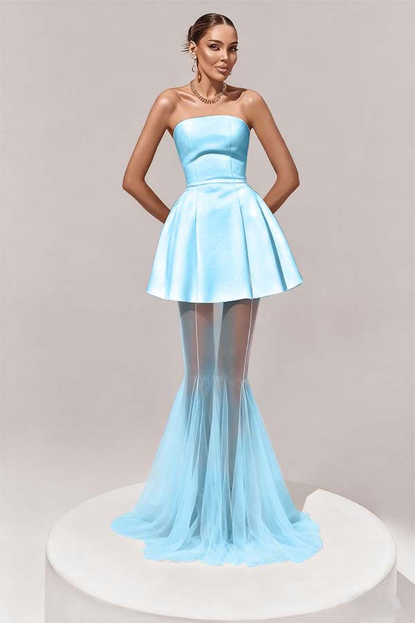 Stunning Black Sleeveless Strapless Prom Dress with Removable Hem