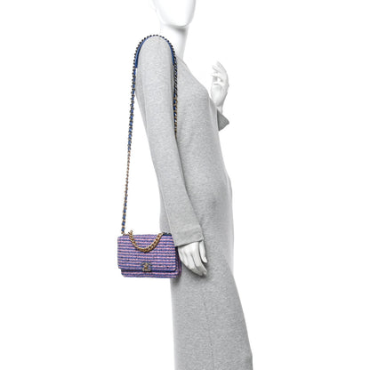 Tweed Quilted Chanel 19 Wallet On Chain WOC Blue Pink