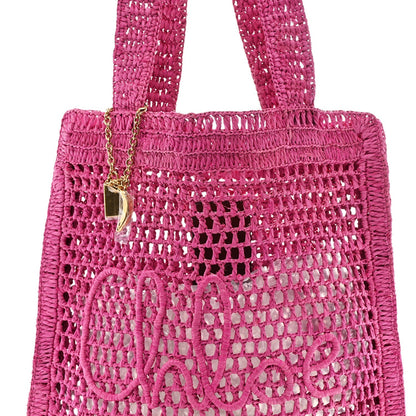 Raffia Summer Banana Tote Fuchsia Rose