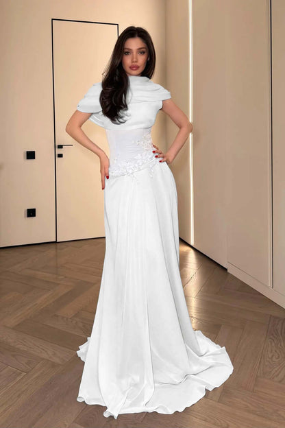 Stunning Chiffon Pleated Embroidery Evening Dress with Draped Shawl Neck
