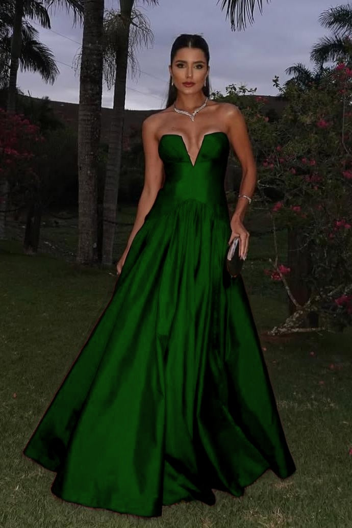Sleeveless Strapless Deep V-Neck A-Line Prom Dress