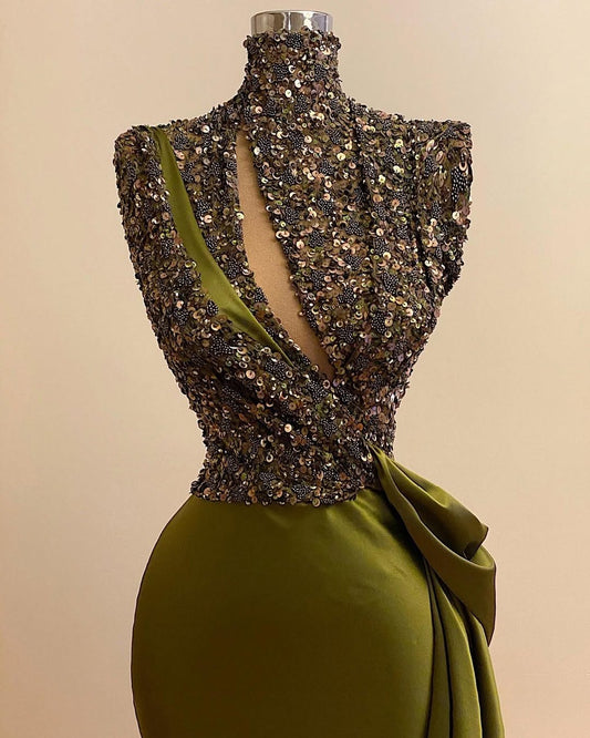 Fascinating Sleeveless High Neck Sequins Mermaid Prom Dress