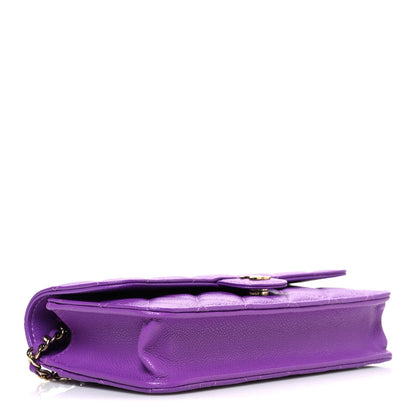 Caviar Quilted Flap Phone Holder with Chain Purple
