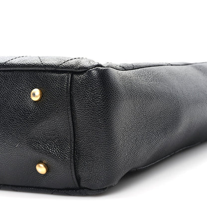 Caviar Quilted Small Trapezoid Chain Shopping Tote Black
