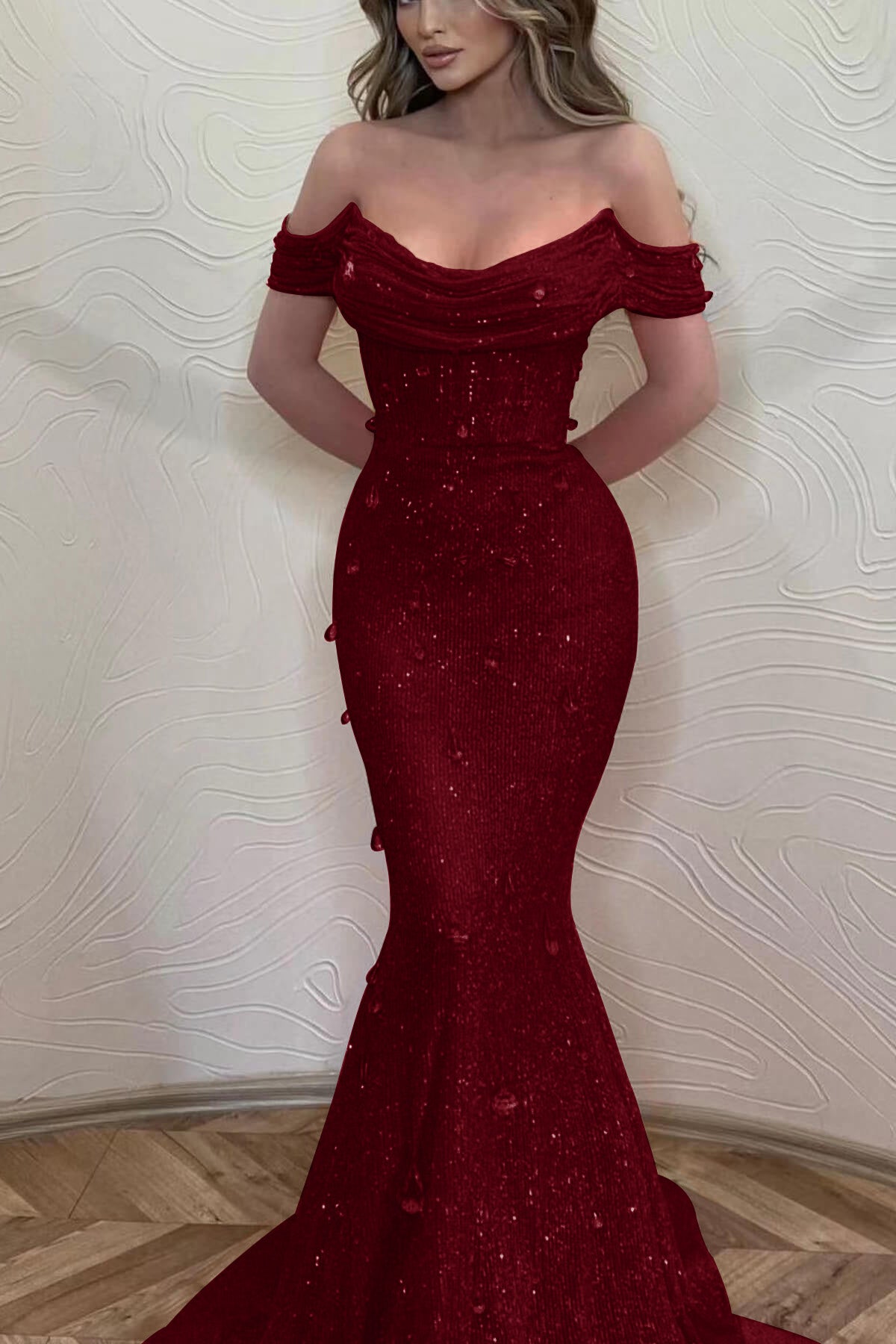 Orange Off-The-Shoulder Prom Dress With Sequins Mermaid